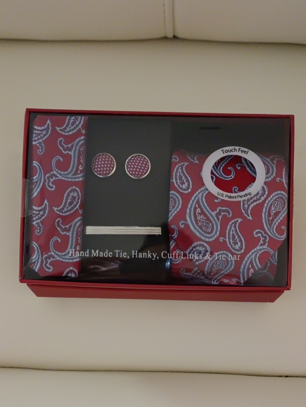 Alexander Julian Red Paisley Tie, Pocket Square & Cufflink Set